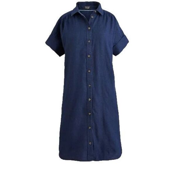J. CREW Baird McNutt Irish Linen Shirtdress Relaxed fit S/S Navy Blue LP L Short - Picture 1 of 9